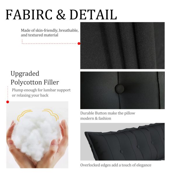 Headboard Bolster Flat Full Body Pillow Black - Image 6